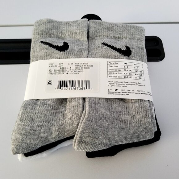 NIKE Boys Socks Crew Lightweight Everyday School Kids 6 Pair Shoe Size 7C-10C - Picture 1 of 3